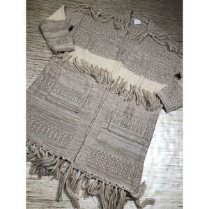 Y-2~ Willow & Clay Womens Cardigan Sweater Beige Long Slv Open Front Pockets M